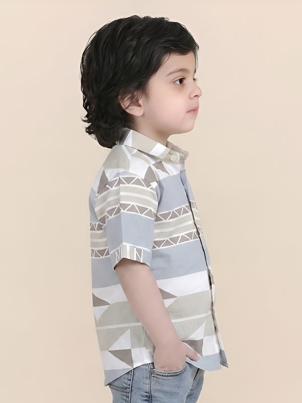 Polka Tots Half Sleeves Abstract print Shirt - Blue