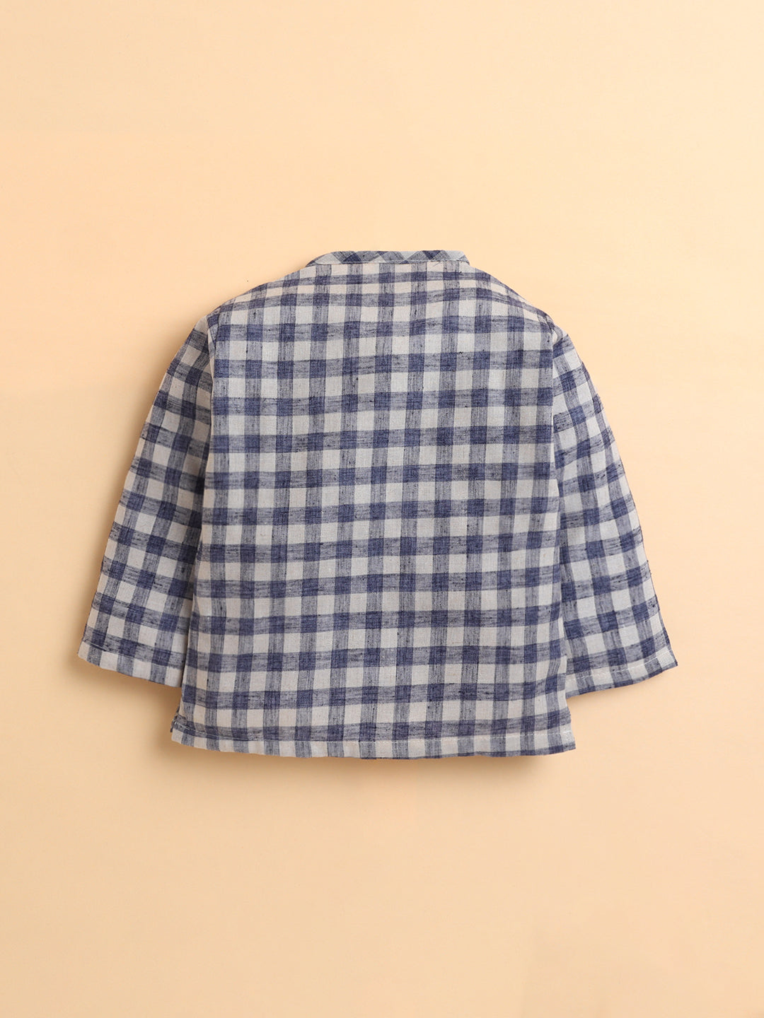 Polka Tots Soft Cotton Full-Sleeves Teddy Pocket Gingham Jhabla & Pant Set - Blue