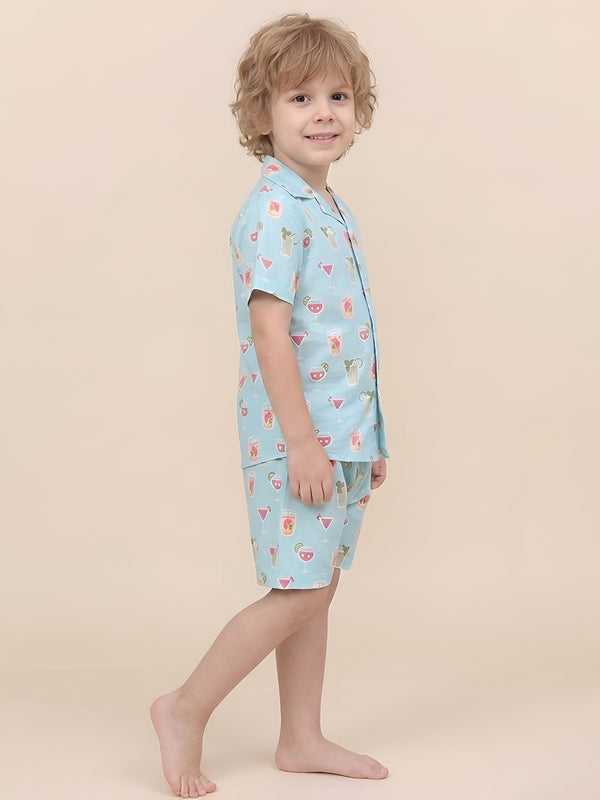 Polka Tots Half Sleeves Juice print Co-ord Shorts - Blue