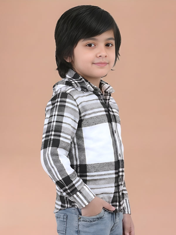 Polka Tots Full Sleeves Hooded Shirt - Black