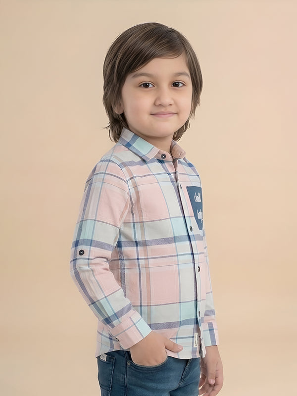 Polka Tots Full Sleeves Chill Baby print Checks Shirt - Blue and Yellow