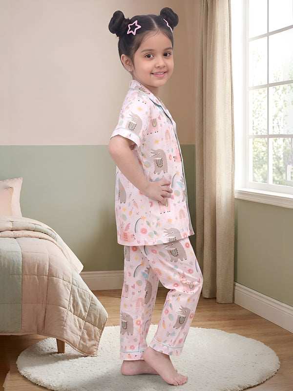 Polka Tots Half Sleeves Rainbow print Night Suit - White
