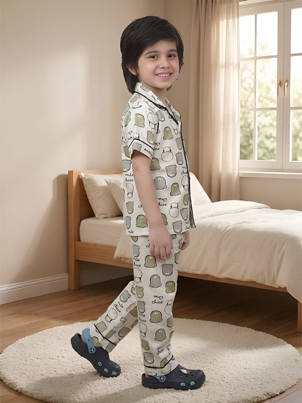 Polka Tots Half sleeves Cow print Night Suit - Green