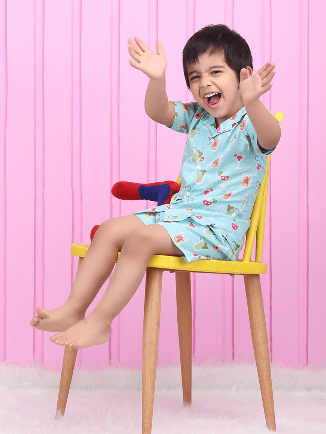 Polka Tots Half Sleeves Juice print Co-ord Shorts - Blue