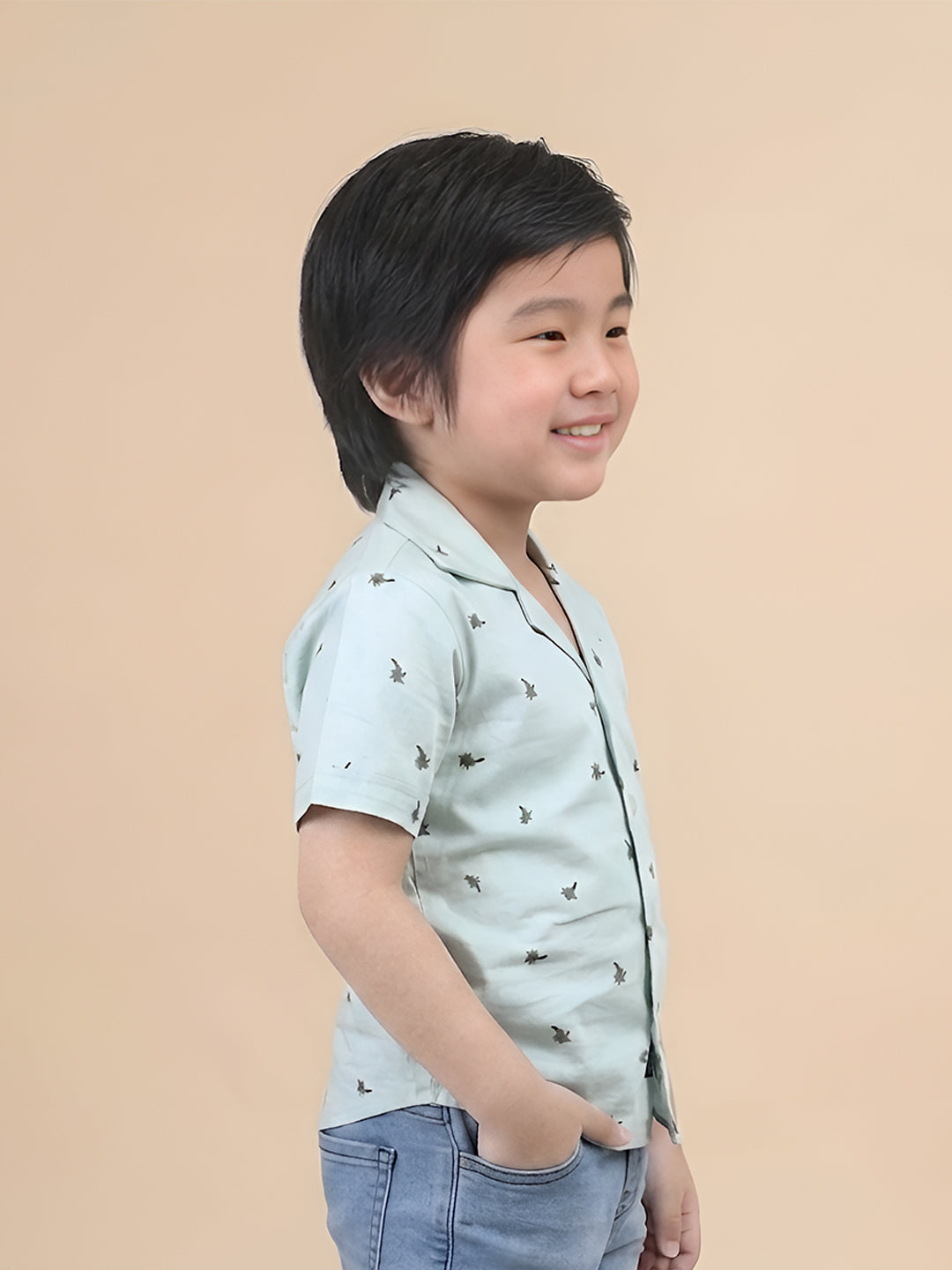 Polka Tots Half Sleeves Palm Tree print Shirt - Light Green