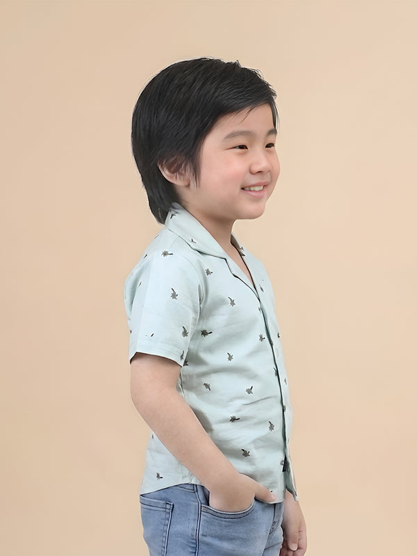 Polka Tots Half Sleeves Palm Tree print Shirt - Light Green