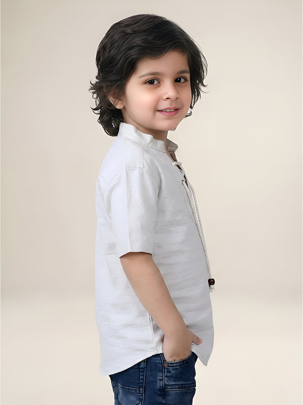 Polka Tots Half Sleeve Kids Kurta - Grey