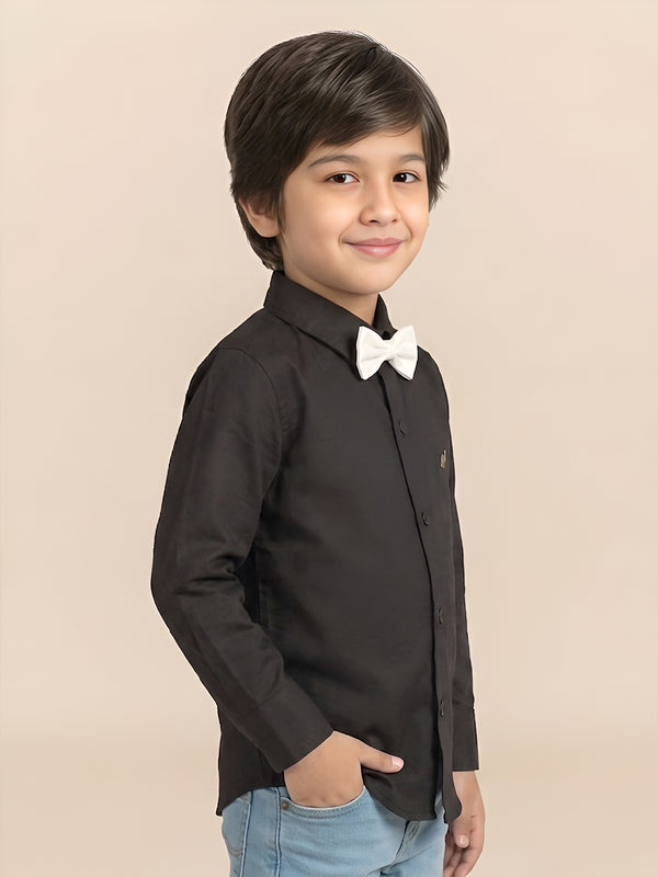 Polka Tots Full sleeves solid shirt - Black