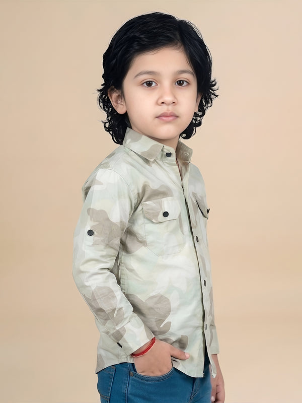 Polka Tots Full sleeve camouflage shirt - Green