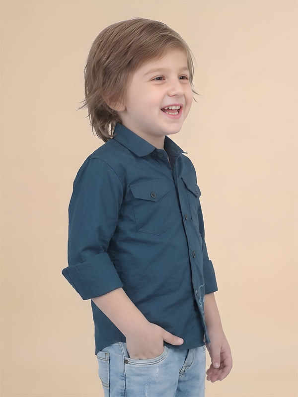 Polka Tots Full sleeves Dope print shirt - Dark Blue