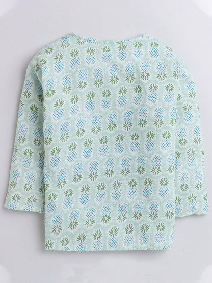 Polka Tots Pineapple print Full sleeves Nightwear Kurta pyjama set - Green