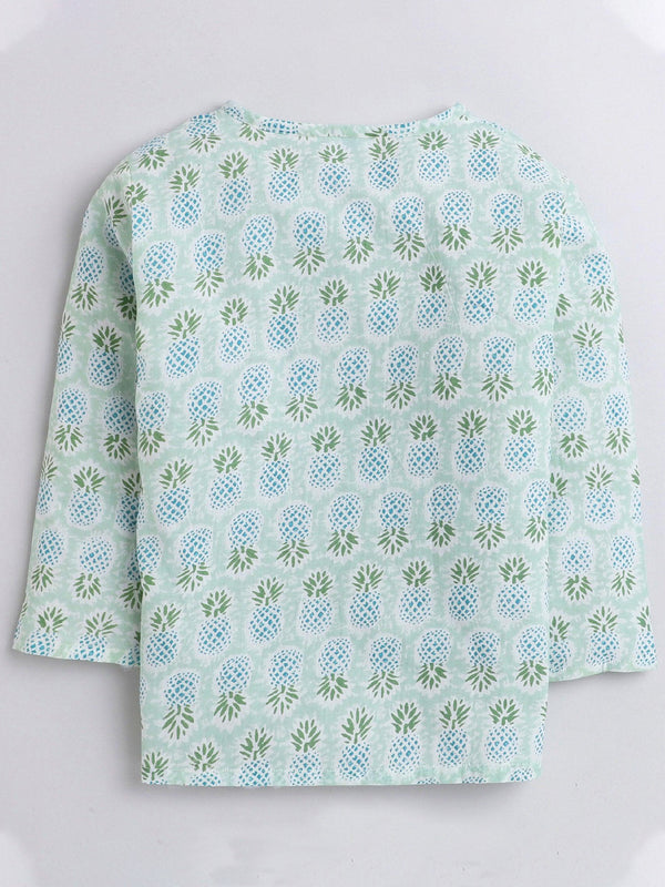 Polka Tots Pineapple print Full sleeves Nightwear Kurta pyjama set - Green