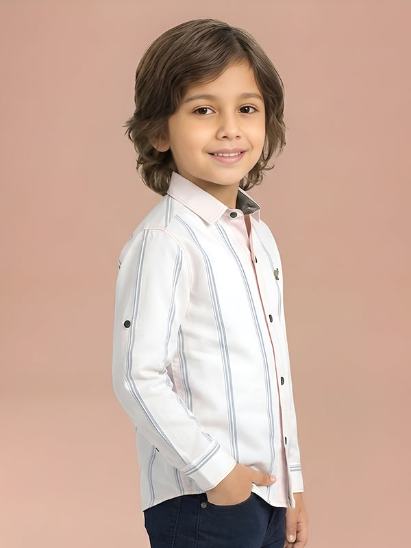 Polka Tots Full Sleeves Striped Shirt - White