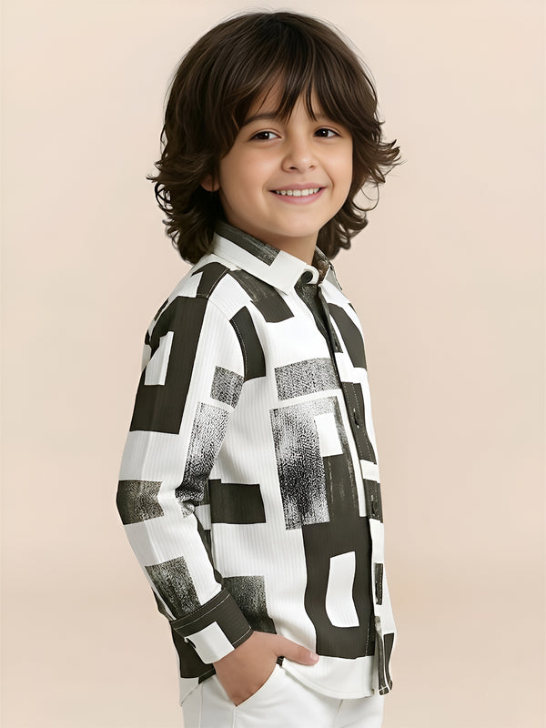 Polka Tots Full Sleeves Geometric print Shirt - Brown