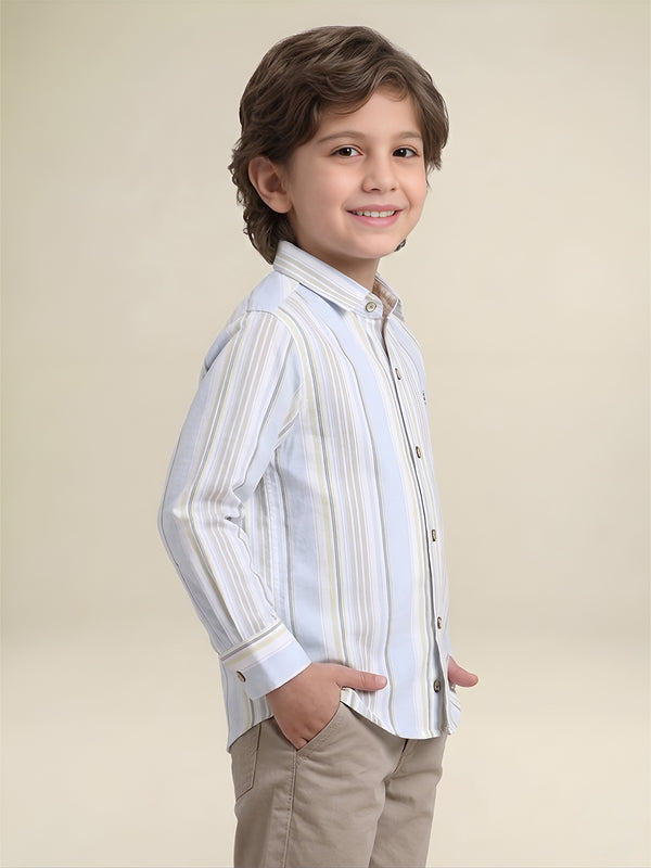 Polka Tots Full Sleeves Lining print Cotton Shirt - Blue
