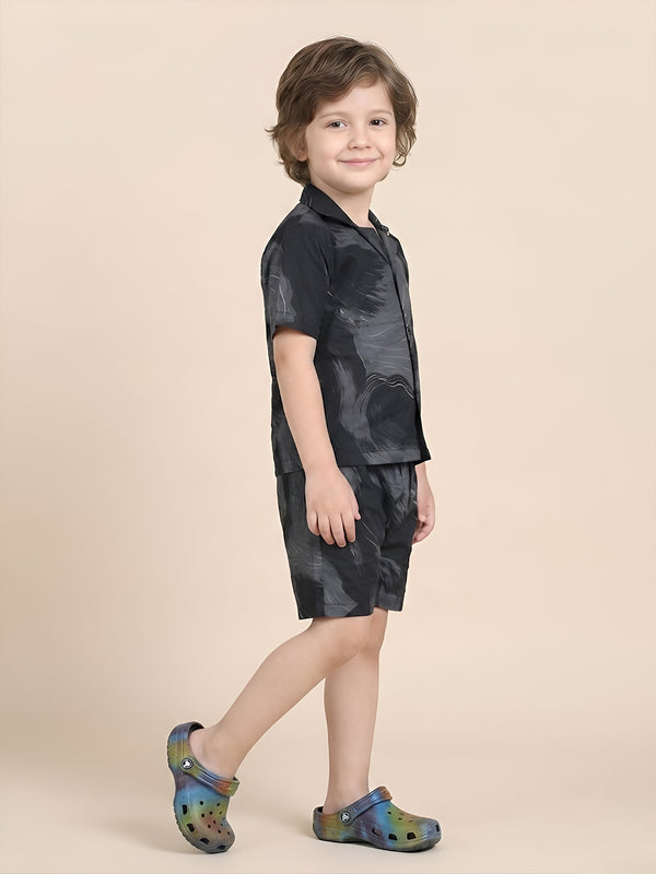 Polka Tots Half Sleeves Brush print Co-ords - Navy