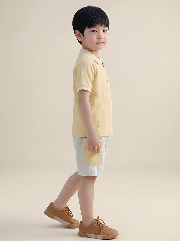 Polka Tots Half Sleeves Polo T-Shirt Shorts - Yellow