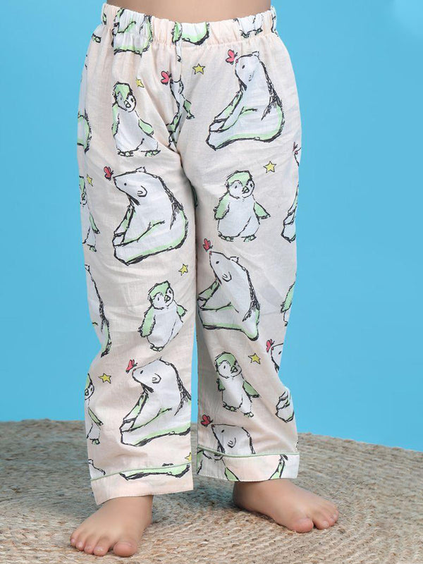 Polka Tots Half Sleeve Bear and Penguin print Night Suit - Peach