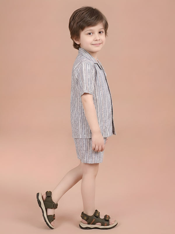 Polka Tots Half Sleeve Lining print Co-ords - Blue