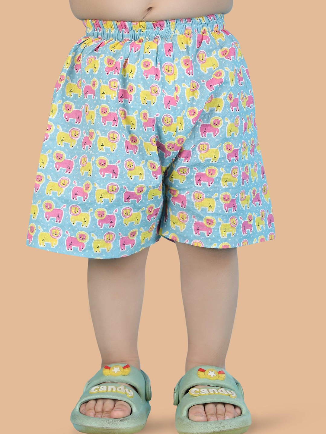 Polka Tots Half Sleeves Lion Print Co-ords - Multicolor