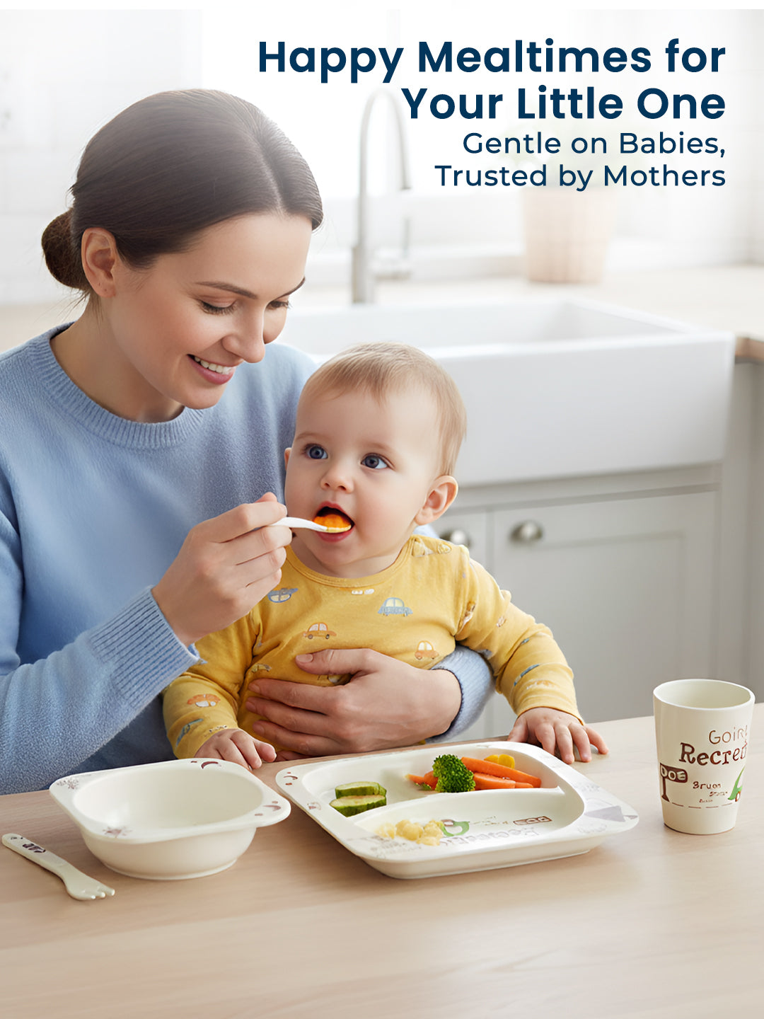 Eco Friendly 5 Pieces Bamboo Fiber Kids Dinner Set (Car)