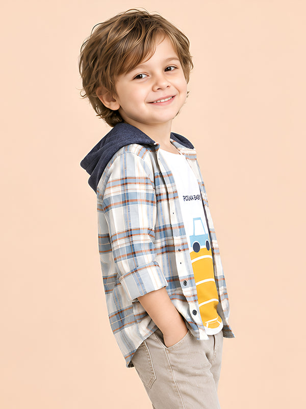 Polka Tots Full Sleeves Polka Baby print Shirt With Attached Tshirt - Cream