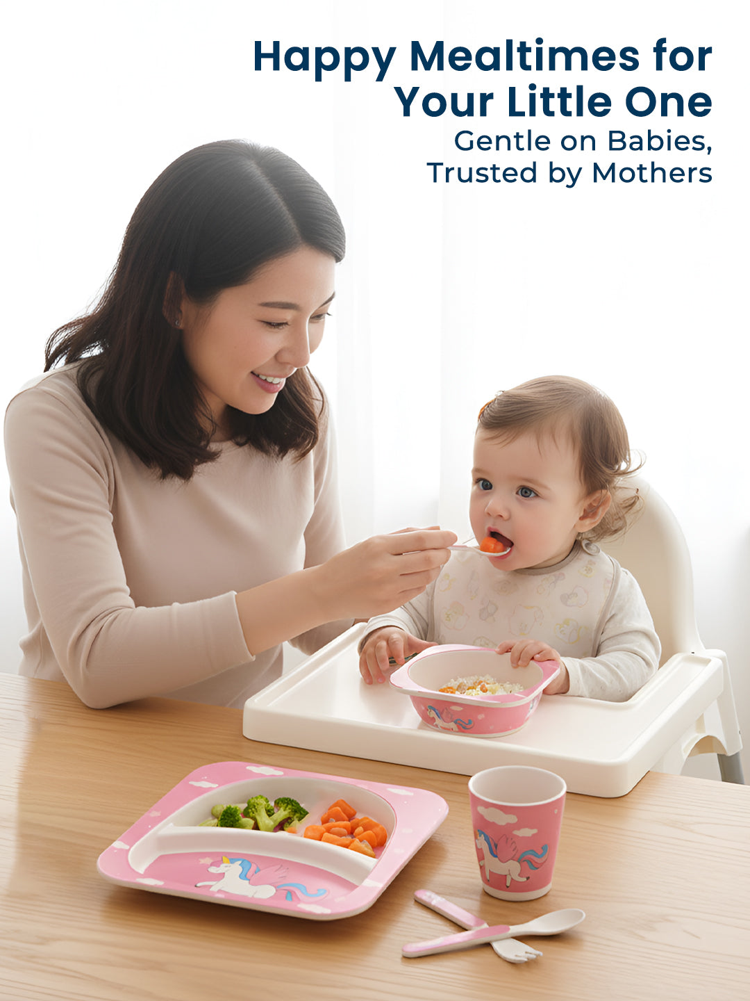 Eco Friendly 5 Pieces Bamboo Fiber Kids Dinner Set (Unicorn)