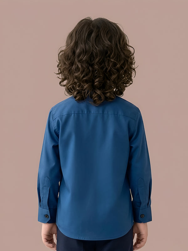 Polka Tots Full Sleeve Party Wear Reverse Collar Placket With Bow Tie Shirt - Blue
