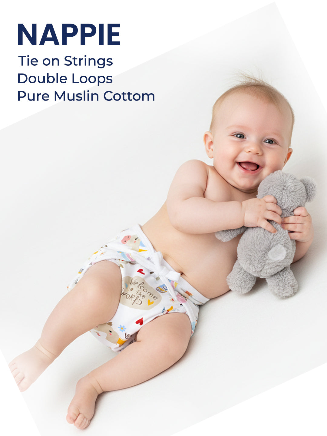 Polka Tots Newborn Pack of 6 100% Soft Double-Layer Muslin Cotton Essentials Gift Box - Hello Baby Print