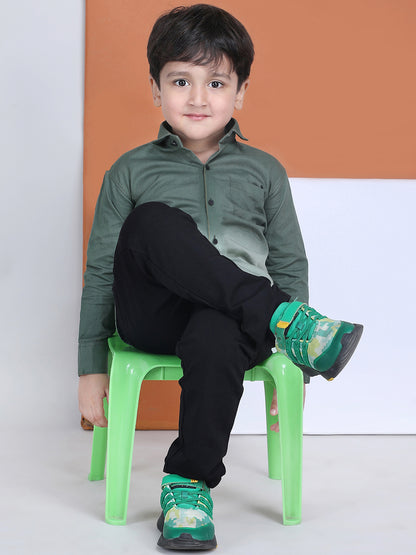 Polka Tots Full Sleeves Cotton Ombre Effect Shirt - Green
