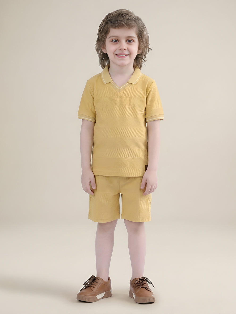 Polka Tots Half Sleeves Polo T-Shirt Shorts - Yellow