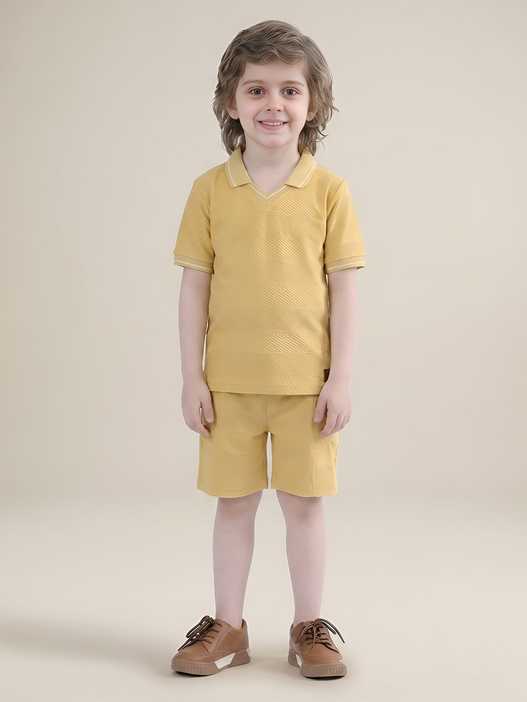 Polka Tots Half Sleeves Polo T-Shirt Shorts - Yellow