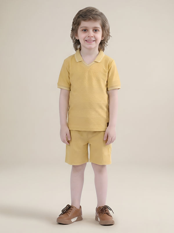 Polka Tots Half Sleeves Polo T-Shirt Shorts - Yellow