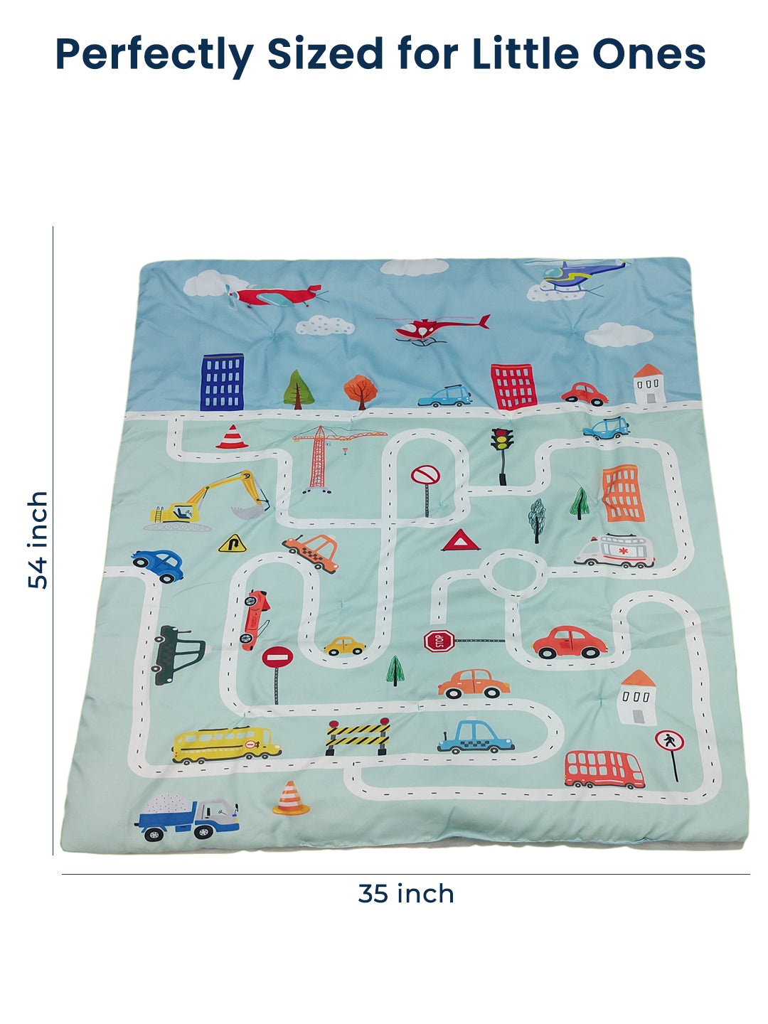 Polka Tots Kids Comforter Baby Blanket and Reversible Quilt 2 Way Design ( Roadway,54 x 35 Inch )