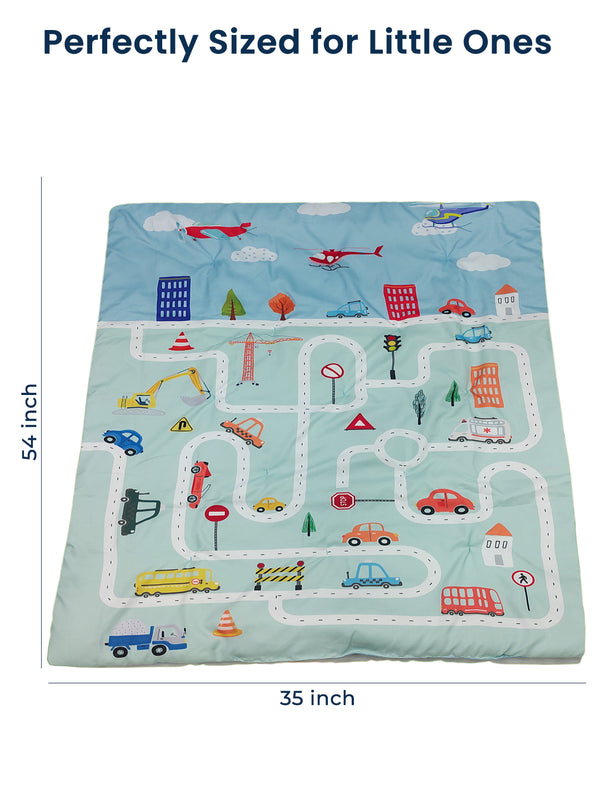 Polka Tots Kids Comforter Baby Blanket and Reversible Quilt 2 Way Design ( Roadway,54 x 35 Inch )
