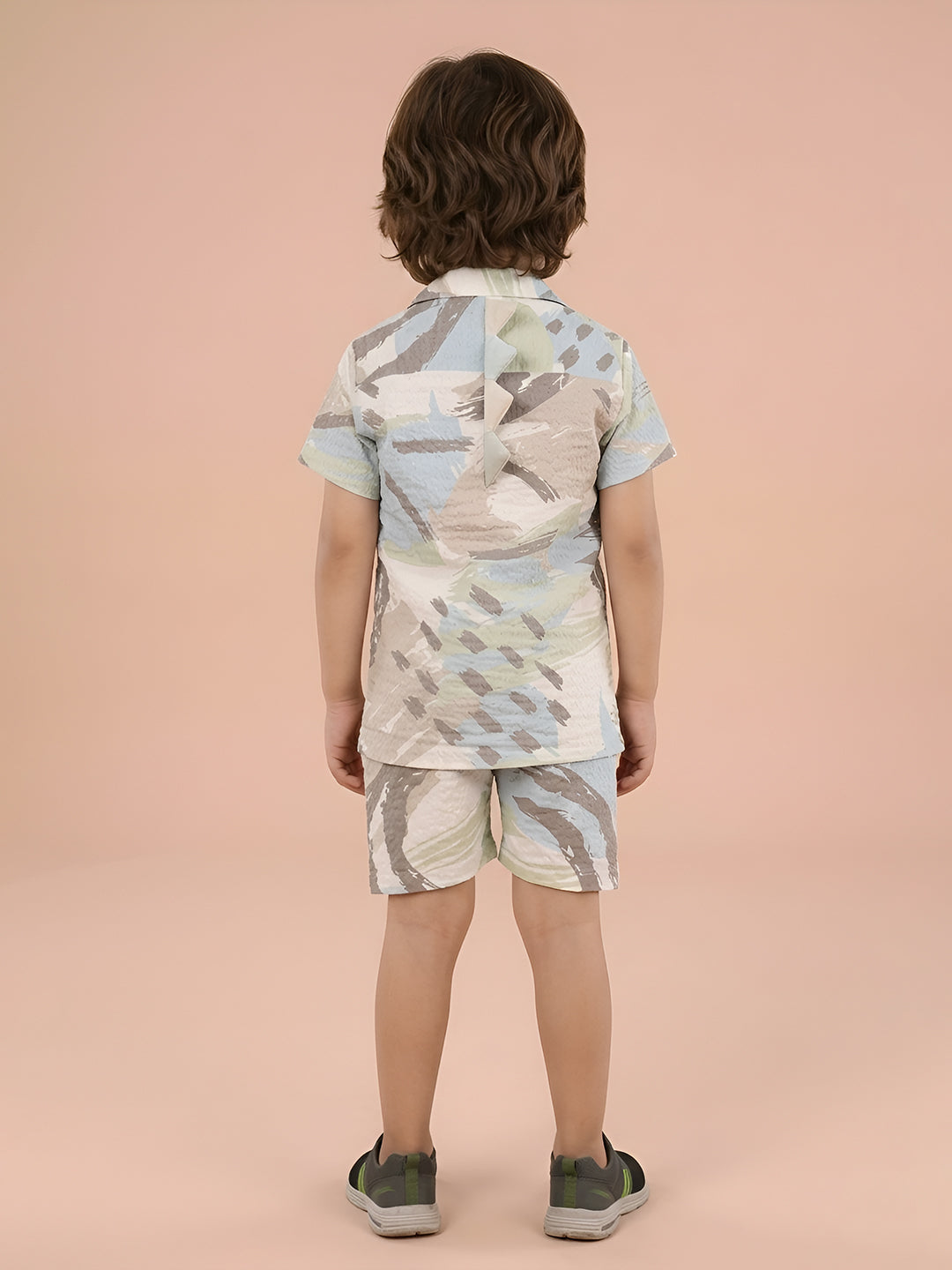 Polka Tots Cotton Half Sleeves Shirt With Shorts/Co-ord - White