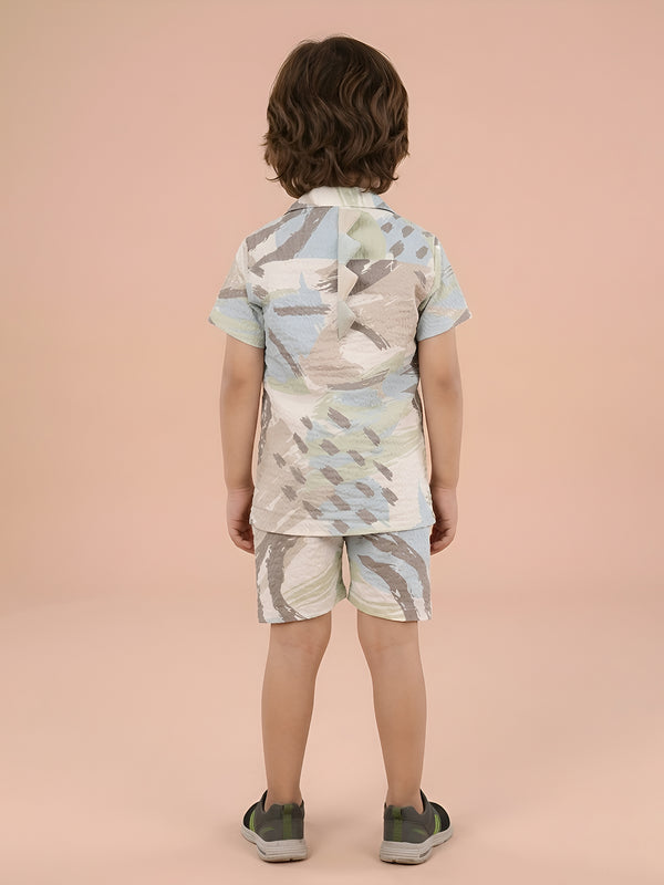 Polka Tots Cotton Half Sleeves Shirt With Shorts/Co-ord - White
