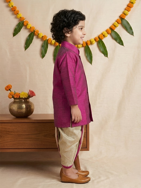 Polka Tots Premium Raw Silk Dual-Tone Kurta with Dhoti Set - Magenta