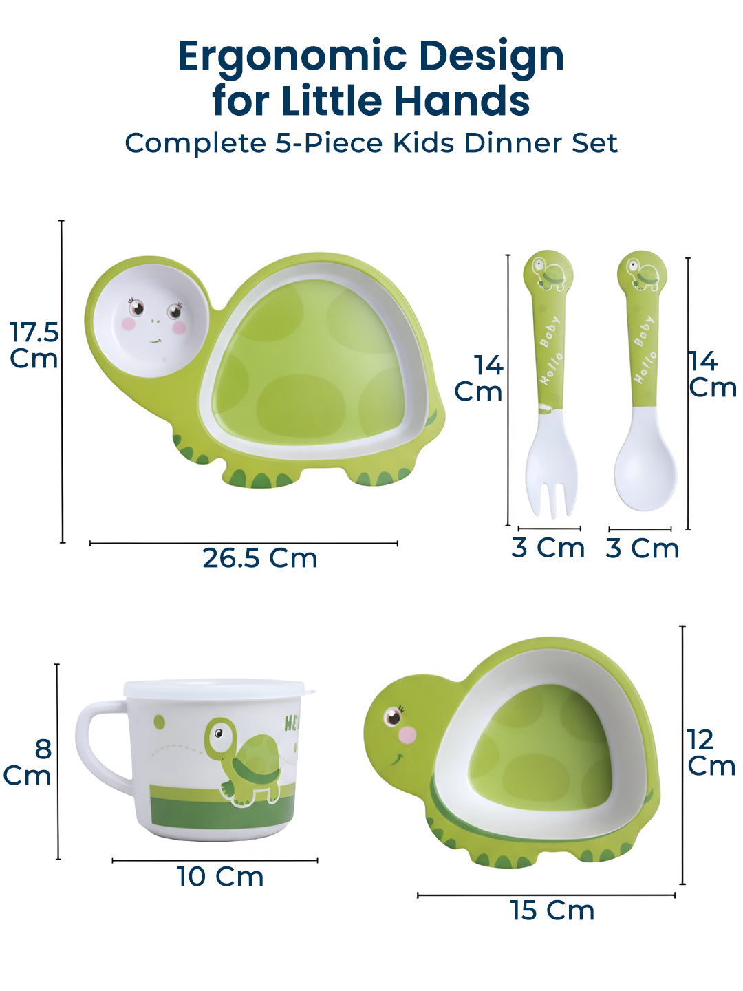 Eco-Friendly 5 Pieces Bamboo Fiber Kids Dinner Set (Turtle)