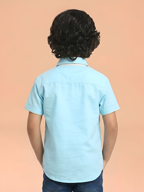 Polka Tots Half Sleeves Think Out Of Box Pocket Print Shirt - Sky Blue