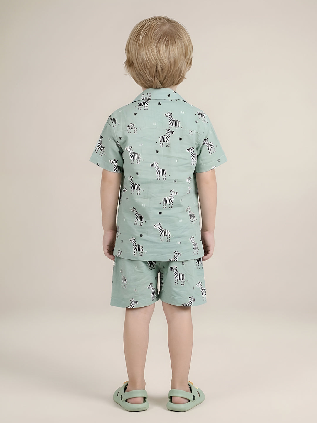 Polka Tots Half Sleeves Zebra Print Co-ords - Green