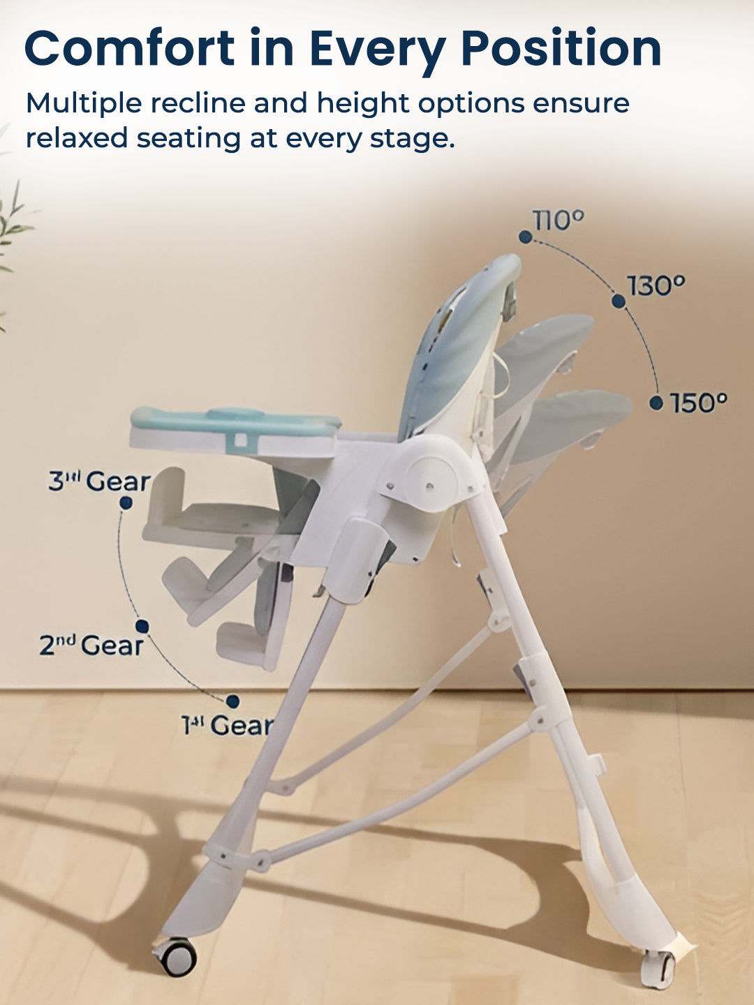 Polka Tots ChicChow Chariot 16 positions Rainbow Design High Chair - ( Blue )