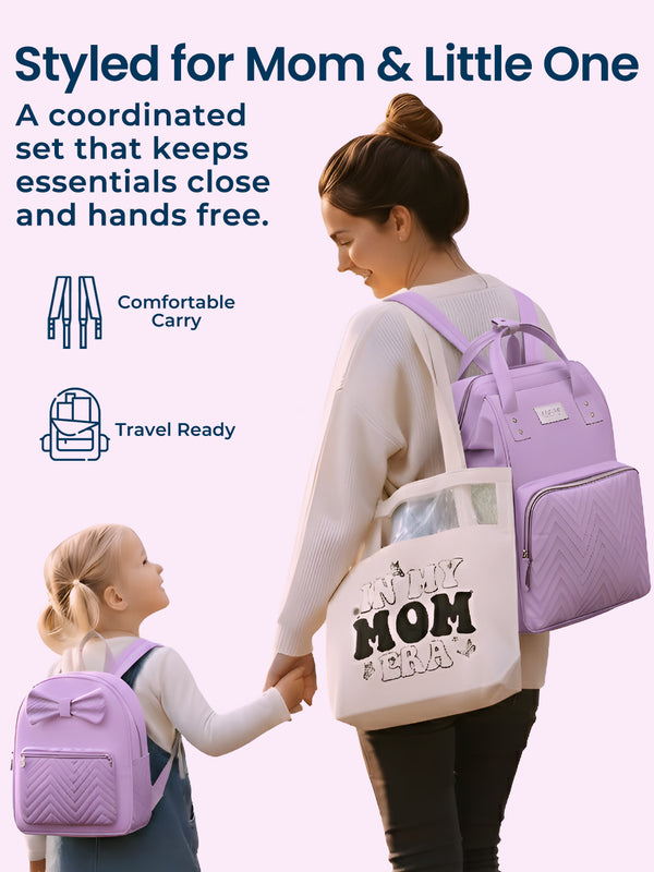 MamaMini Luxe Duo Diaper Bag with Tote and Mini Bag - Purple