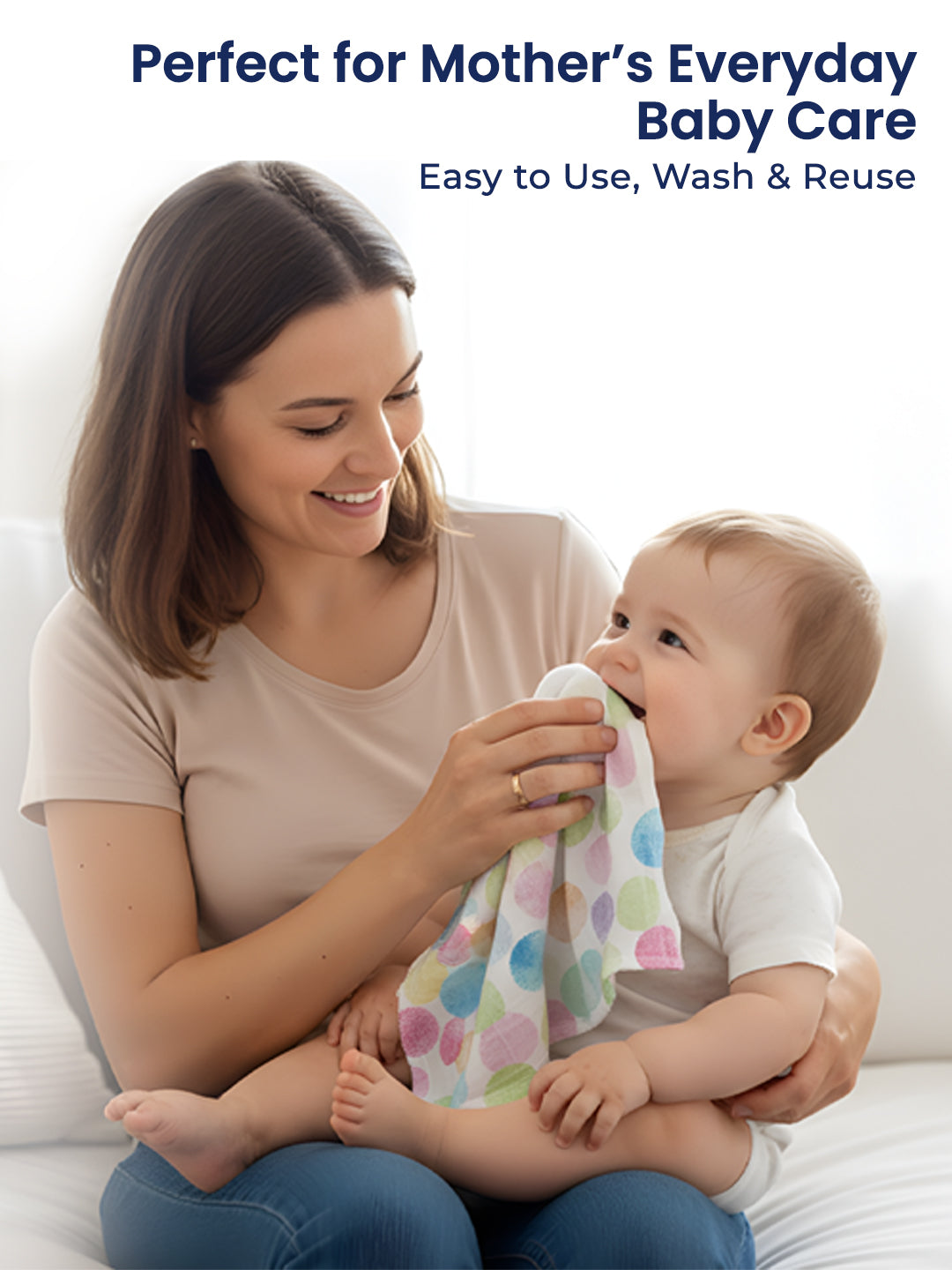 Polka Tots Newborn Pack of 5 100% Soft Muslin Cotton Washcloth Set