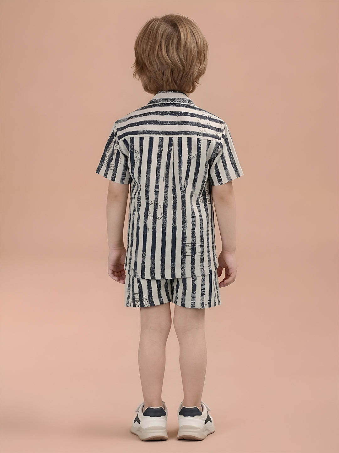 Polka Tots Half Sleeves Lining print Co-ords - Navy