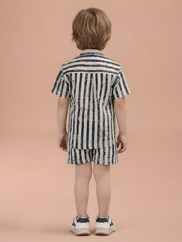 Polka Tots Half Sleeves Lining print Co-ords - Navy