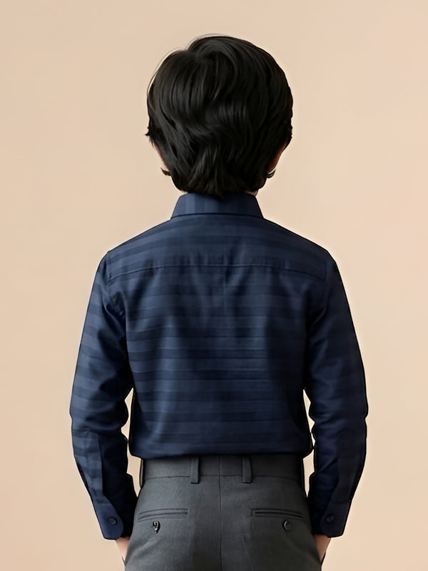 Polka Tots Full Sleeves Cotton Shirt with Bow Tie - Navy