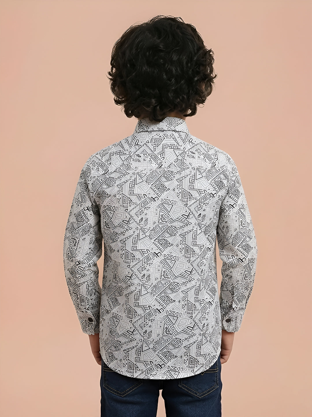 Polka Tots Cotton Regular Fit Full Sleeve Zig Zag Print Dual Bow Tie Shirt - White & Grey