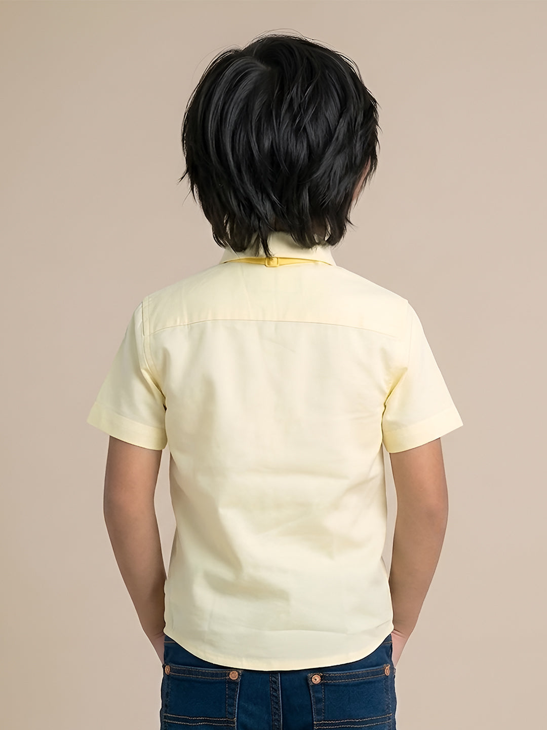 Polka Tots Half sleeve Plain Shirt With Dual Bow Tie - Yellow