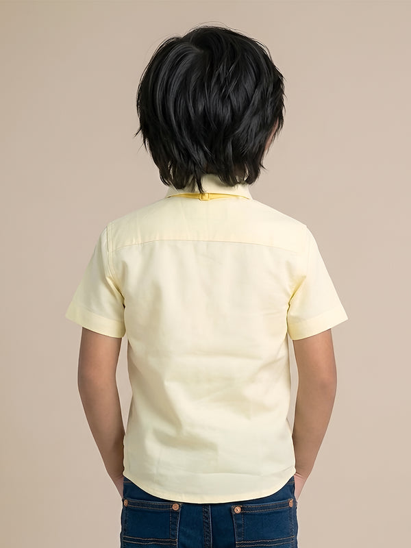 Polka Tots Half sleeve Plain Shirt With Dual Bow Tie - Yellow
